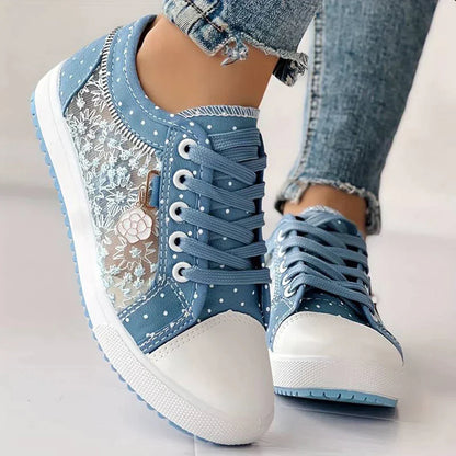 Atmungsaktive Damen Canvas-Sneaker mit Floraler Spitze – Celina