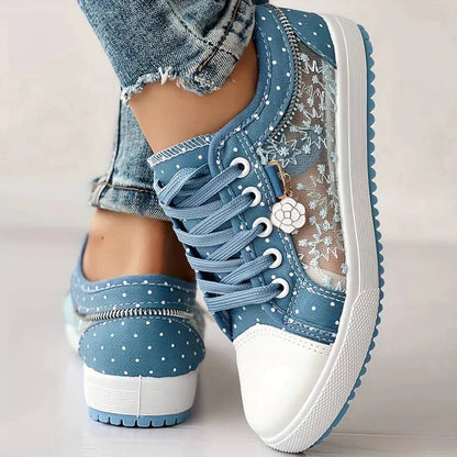 Atmungsaktive Damen Canvas-Sneaker mit Floraler Spitze – Celina
