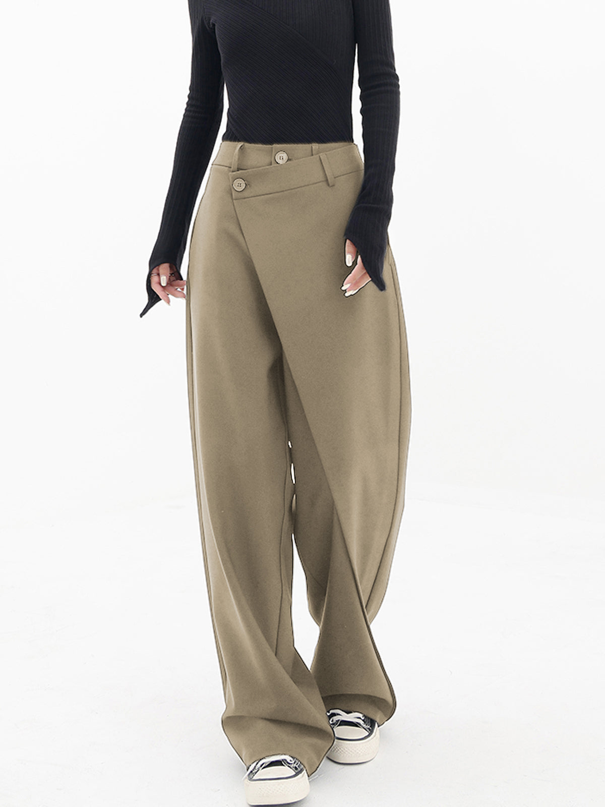 Asymmetrische Weite Damenhose mit Doppelknoten – Noa
