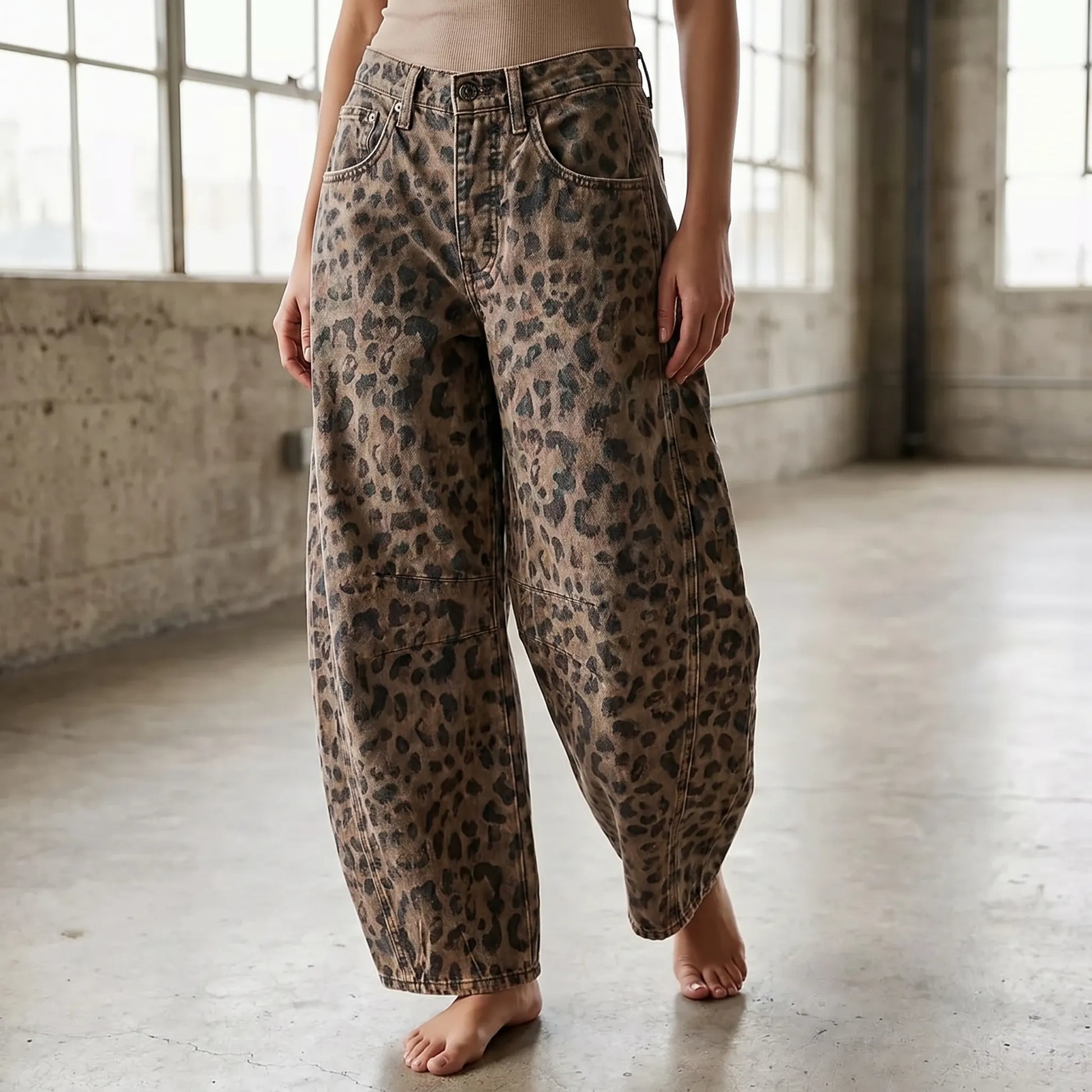 Barrel Jeans Damen Mit Leopardenmuster -  Frances