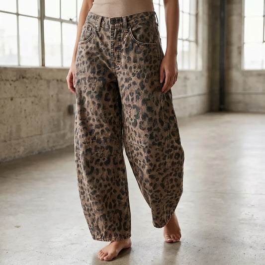 Barrel Jeans Damen Mit Leopardenmuster -  Frances