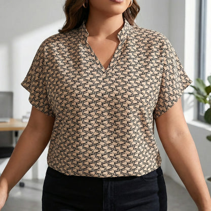 Bedrucktes Plus-Size-Damenoberteil Mit V-Ausschnitt - Denise