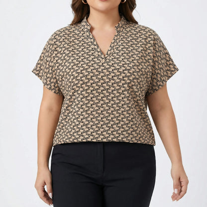 Bedrucktes Plus-Size-Damenoberteil Mit V-Ausschnitt - Denise