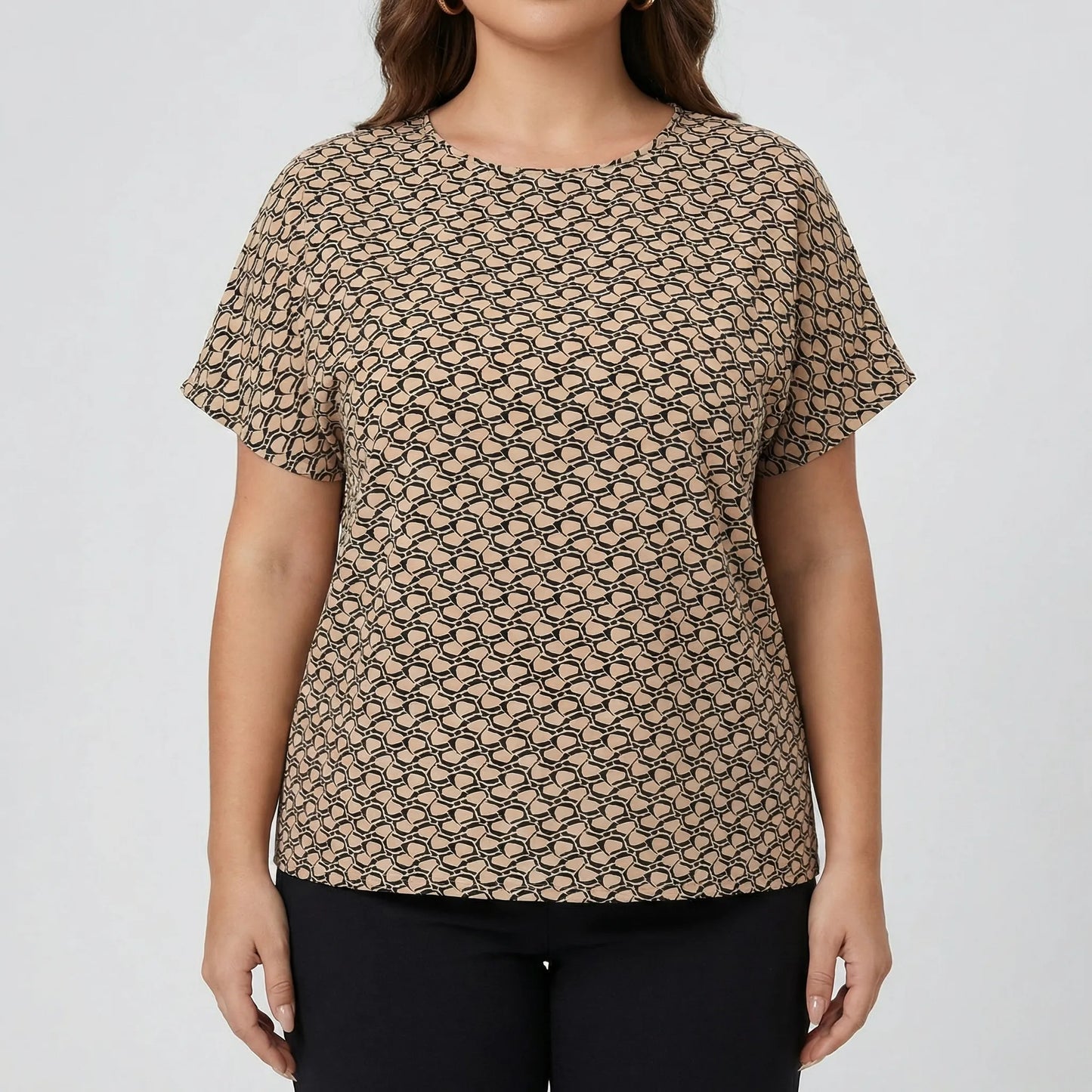 Bedrucktes Plus-Size-Damenoberteil Mit V-Ausschnitt - Denise