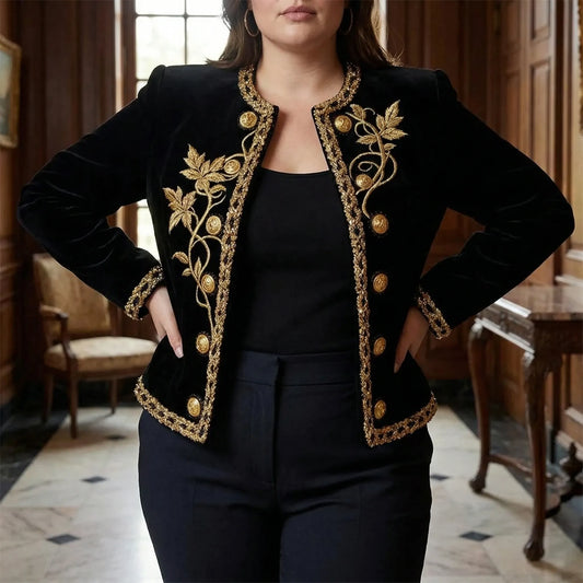Bestickte Jacke In Großen Größen Mit Durchgehender Knopfleiste - Charlotte
