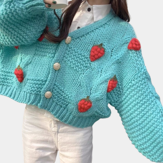 Strickjacke für Damen mit Erdbeer-Details – Poppy