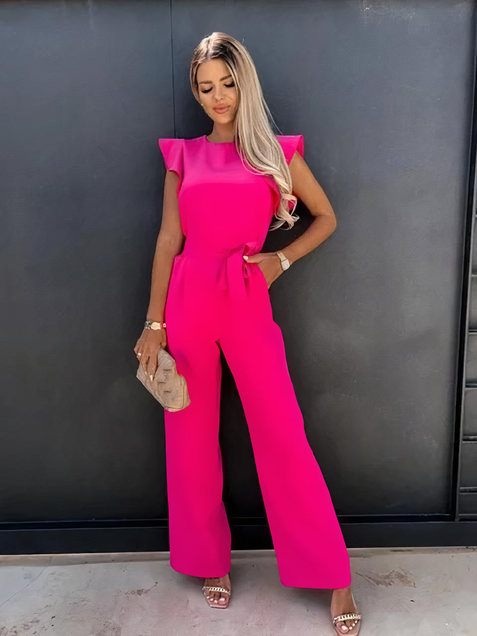 Jumpsuit mit Kurzen Ärmeln und Gürtel - Noa