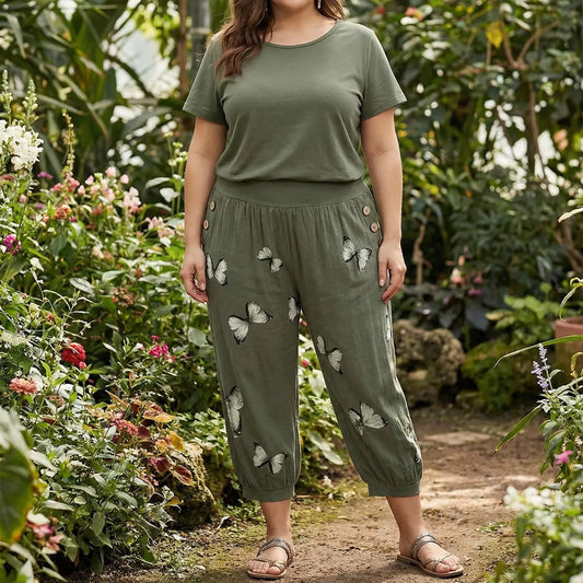 Caprihose Damen Mit Schmetterlings-Print In Großen Größen - Ella