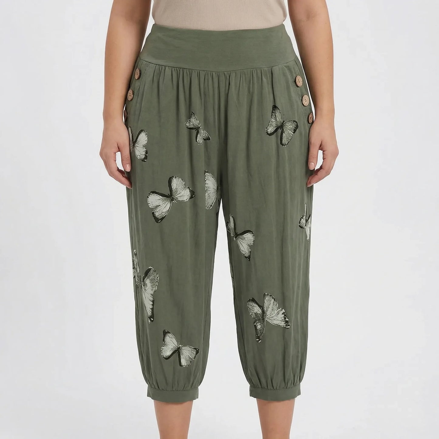 Caprihose Damen Mit Schmetterlings-Print In Großen Größen - Ella