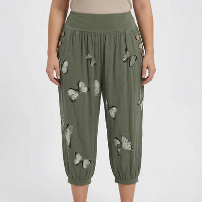 Caprihose Damen Mit Schmetterlings-Print In Großen Größen - Ella