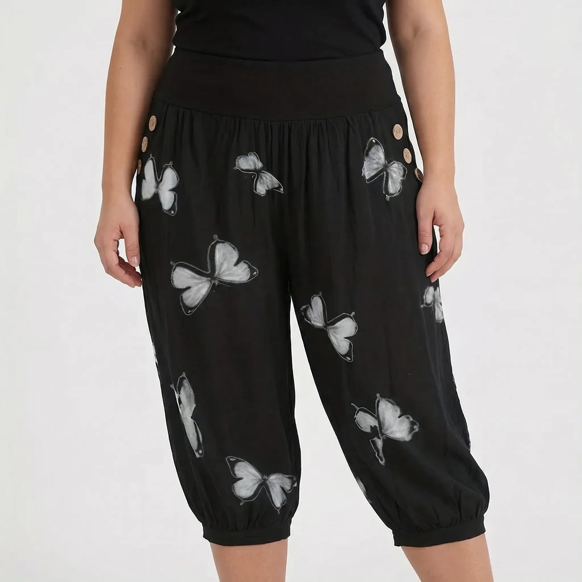 Caprihose Damen Mit Schmetterlings-Print In Großen Größen - Ella