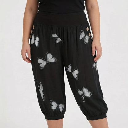 Caprihose Damen Mit Schmetterlings-Print In Großen Größen - Ella