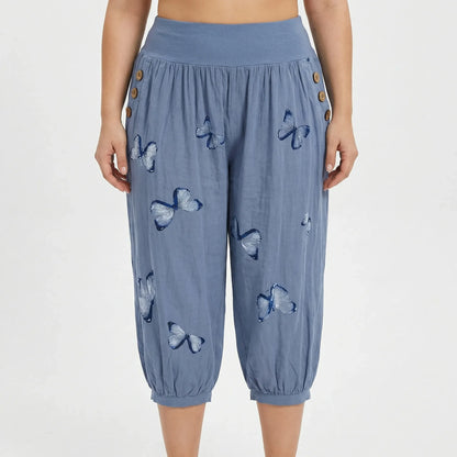 Caprihose Damen Mit Schmetterlings-Print In Großen Größen - Ella