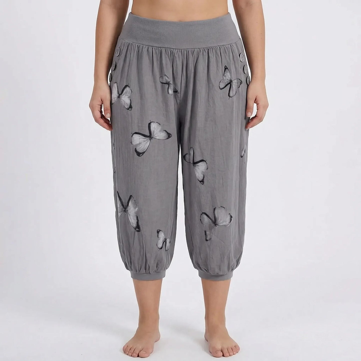 Caprihose Damen Mit Schmetterlings-Print In Großen Größen - Ella