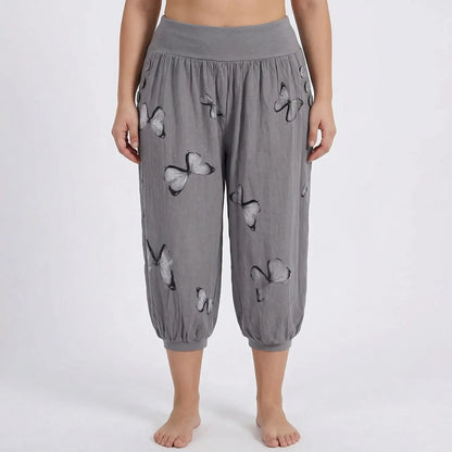 Caprihose Damen Mit Schmetterlings-Print In Großen Größen - Ella