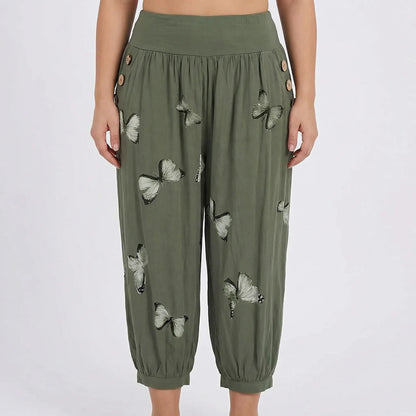 Caprihose Damen Mit Schmetterlings-Print In Großen Größen - Ella