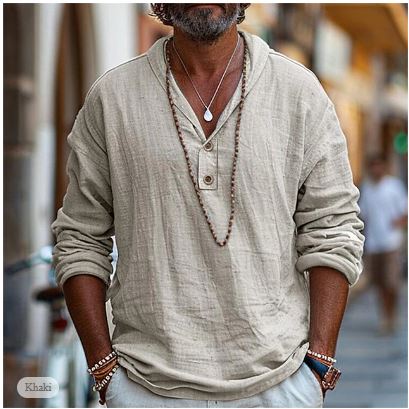 Leichtes Leinen-Henley-Shirt für Herren – Jonas