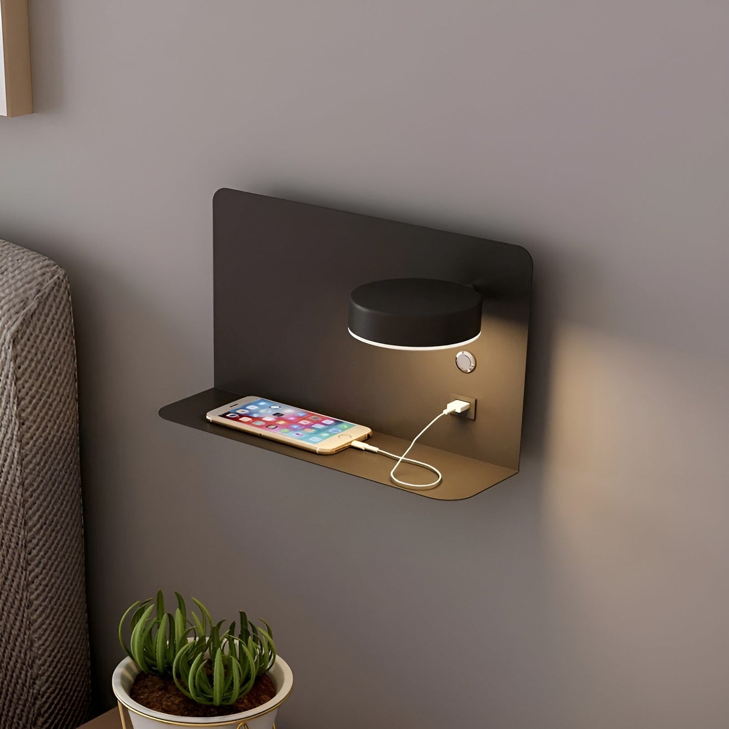LED-Wandlampe mit USB-Ladegerät und Schalter - GlowPort