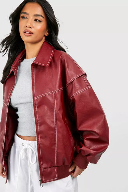 Contrast Stitch Faux-Finish Jacket - Tabitha