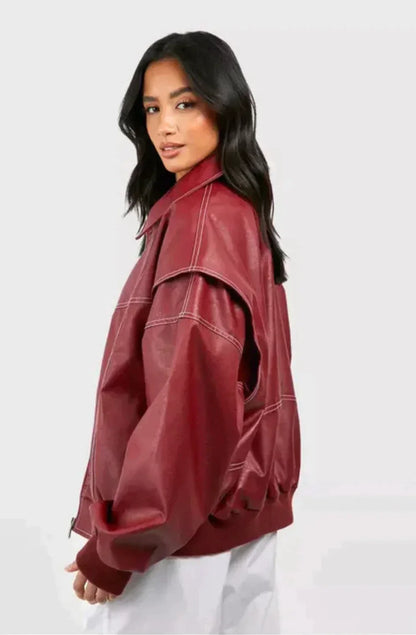 Contrast Stitch Faux-Finish Jacket - Tabitha