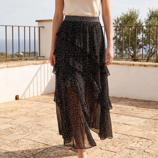 Damen Maxirock Mit Volants Und Polka-Dots Für Den Sommer - Florence