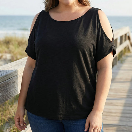 Damen T-Shirt In Großen Größen Mit Cold-Shoulder-Detail - Melissa