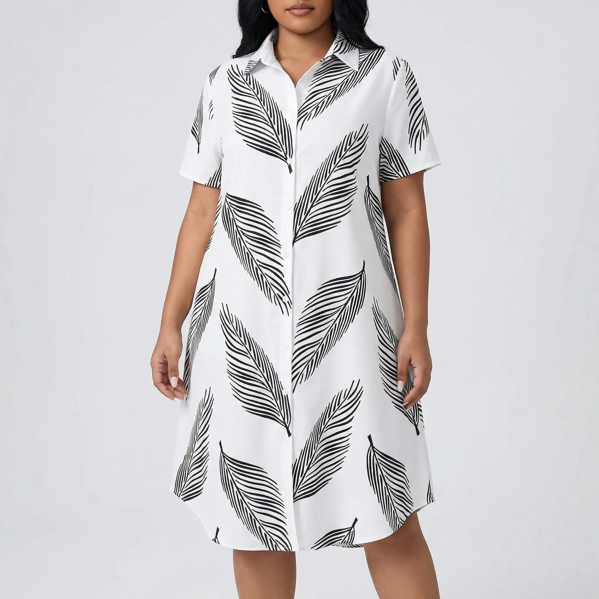 Damenkleid Weiß Mit Blätter-Print - Marion