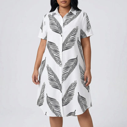 Damenkleid Weiß Mit Blätter-Print - Marion