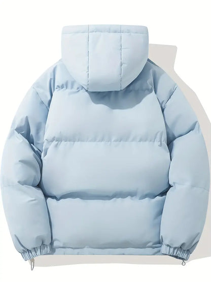 Blaue Daunenjacke mit Kapuze, klassisches Design, warm, Wintermode, Unisex, Emerson.
