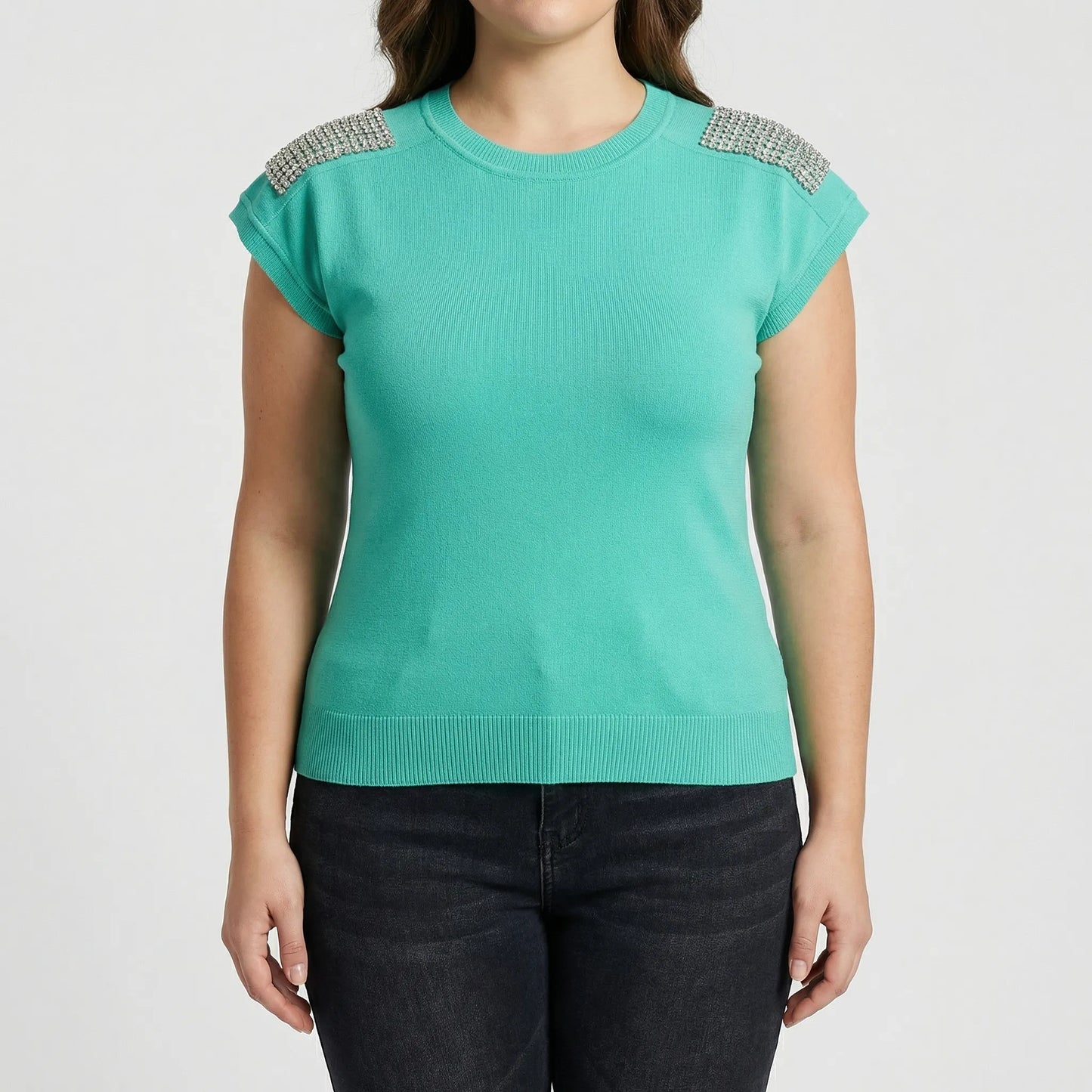 Eng Anliegendes Strickshirt Damen Mit Glitzernden Schultern - Laura