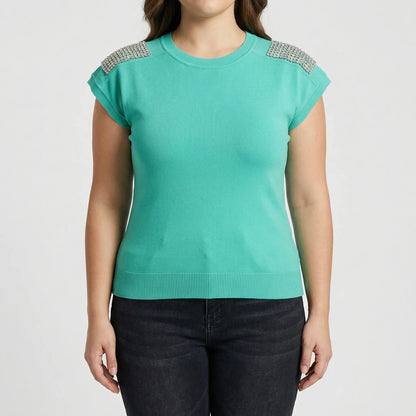 Eng Anliegendes Strickshirt Damen Mit Glitzernden Schultern - Laura