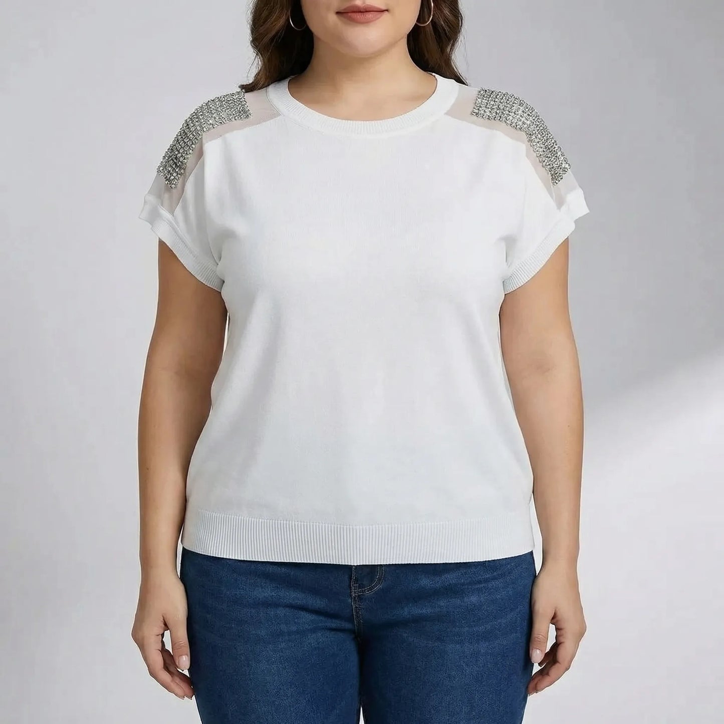 Eng Anliegendes Strickshirt Damen Mit Glitzernden Schultern - Laura