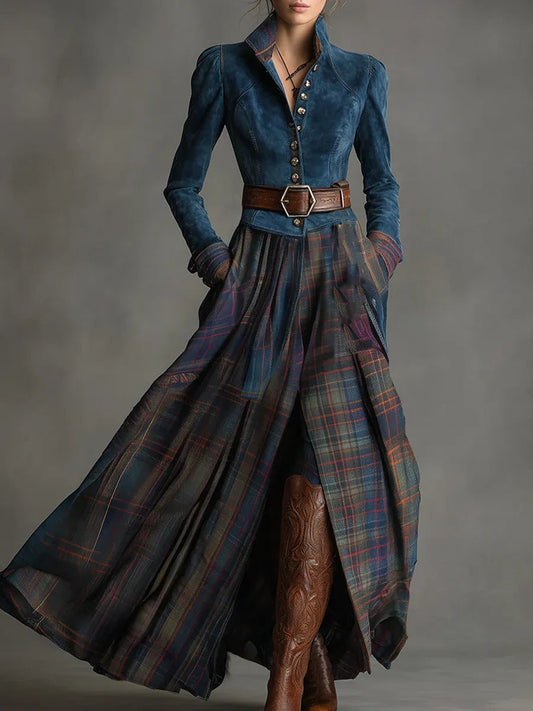Fitted Maxi Dress With Tartan Skirt - Beulah