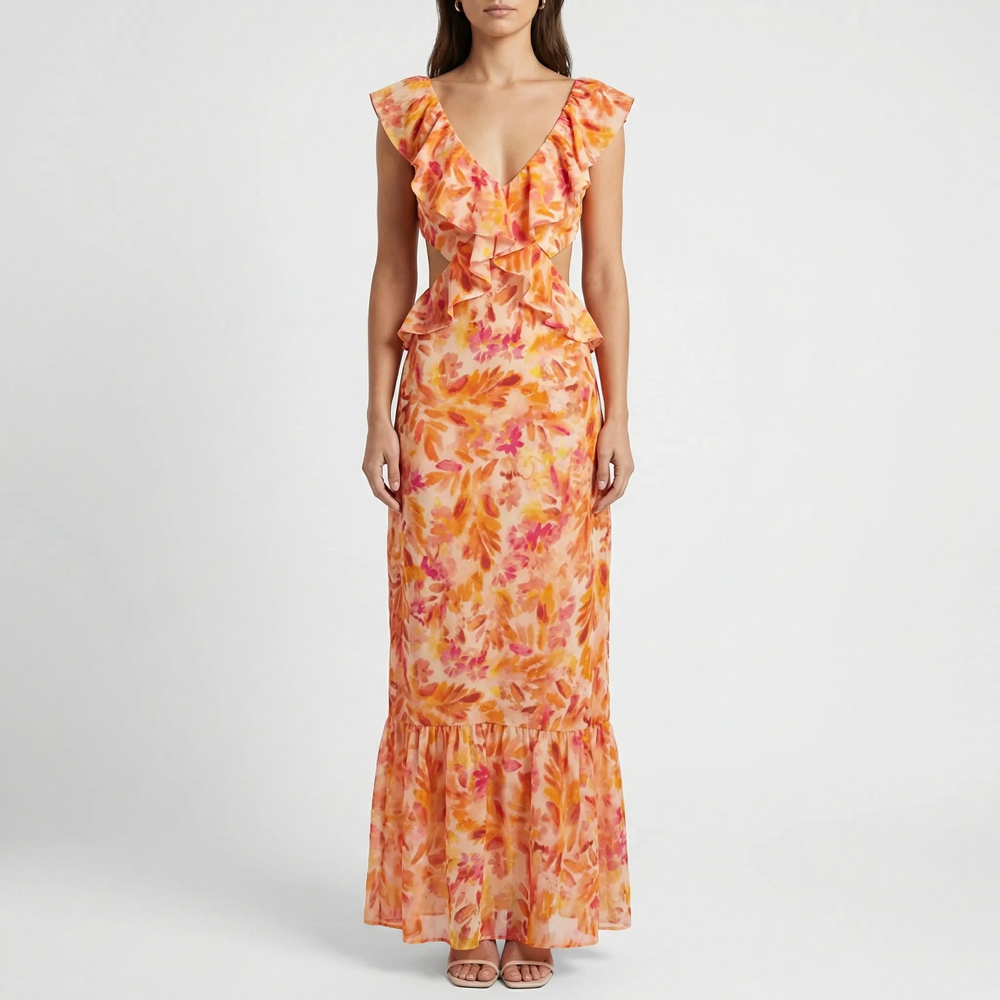 Florales Maxikleid Mit V-Ausschnitt - Kathy