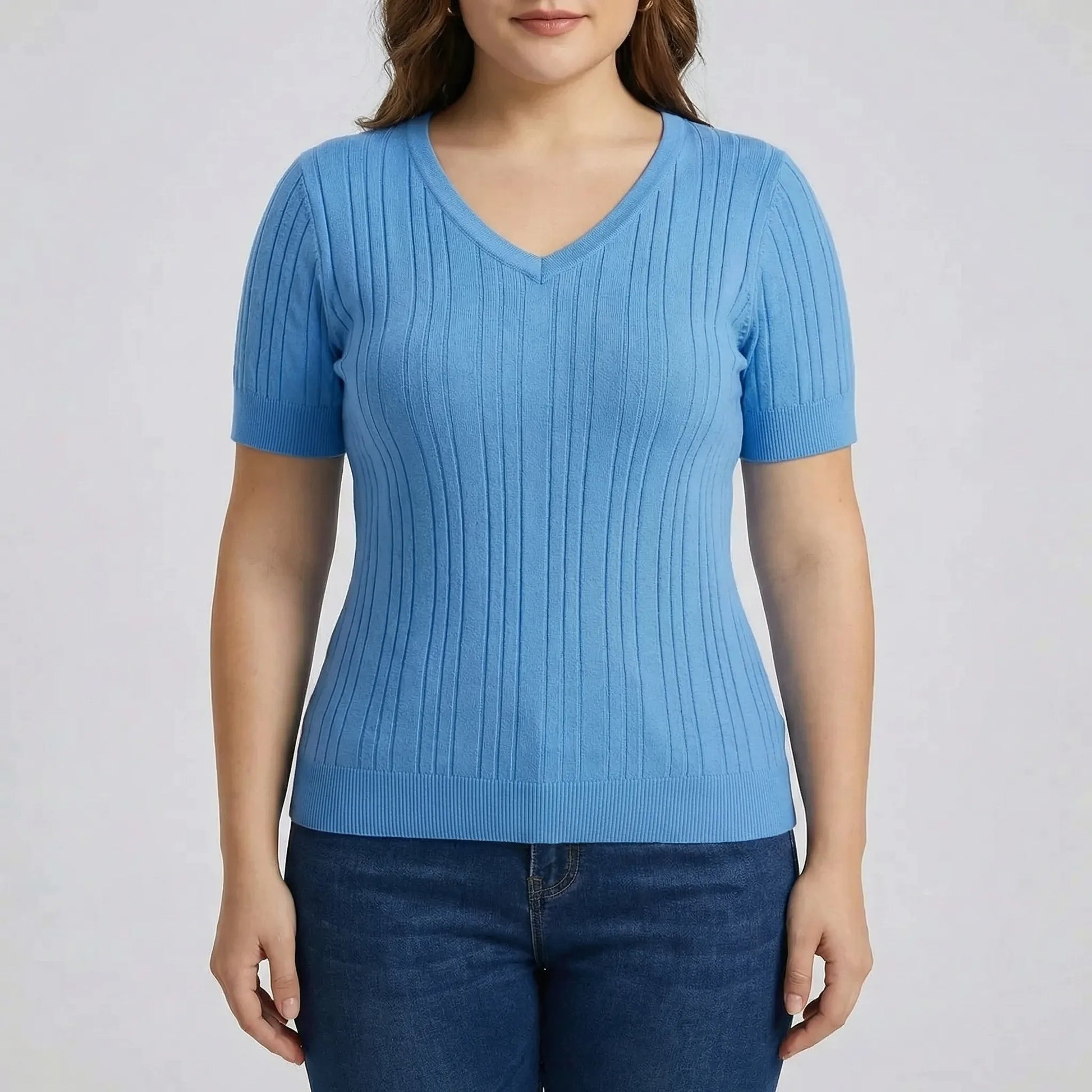 Geripptes Strickshirt Damen V-Ausschnitt - Silvia