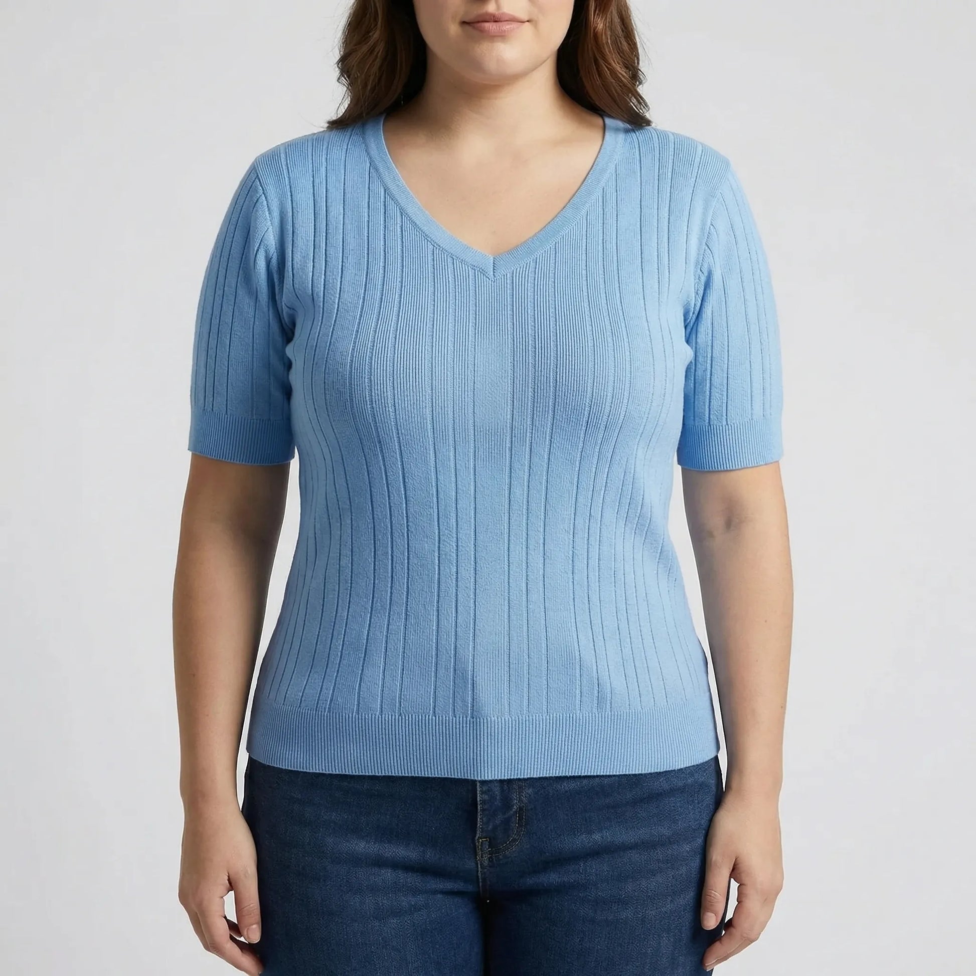 Geripptes Strickshirt Damen V-Ausschnitt - Silvia