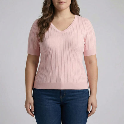 Geripptes Strickshirt Damen V-Ausschnitt - Silvia