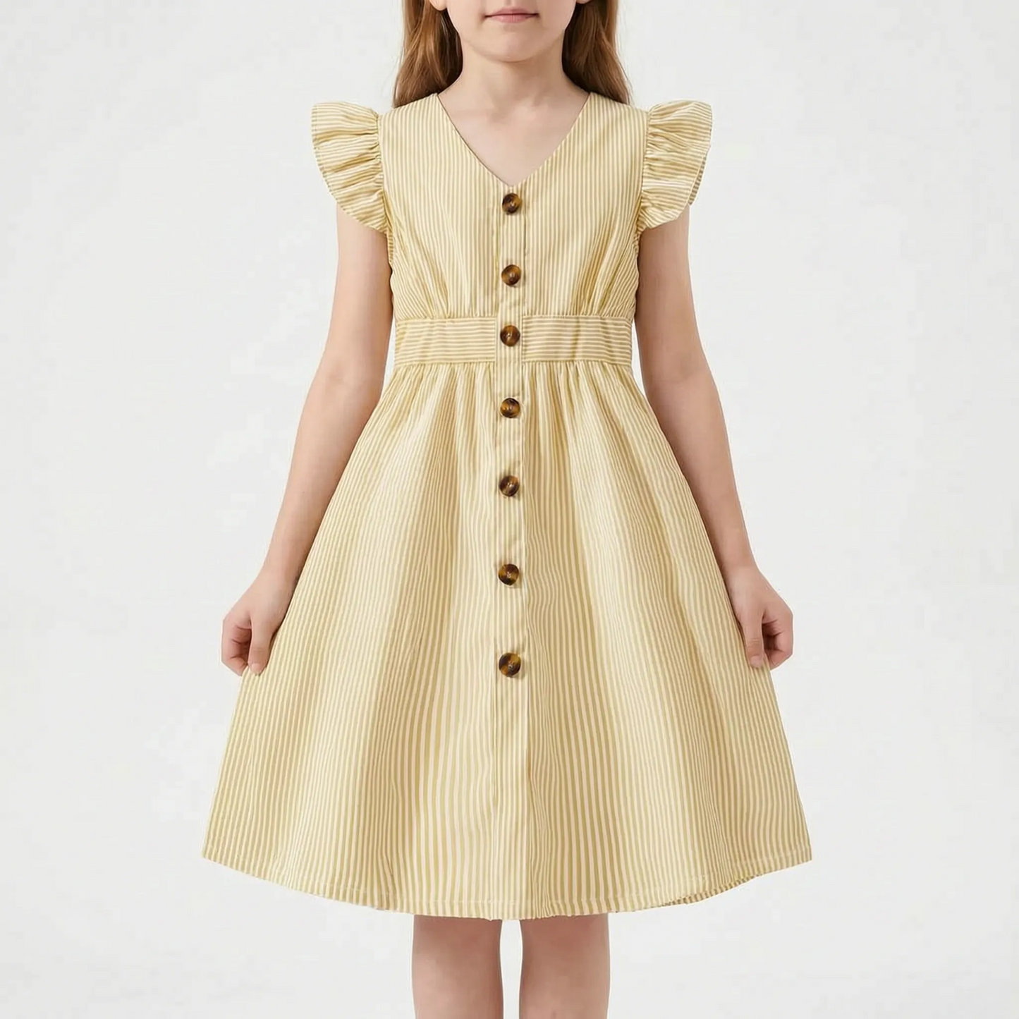 Gestreiftes Sommerkleid Hellblau Mit Flügelärmeln - Aerilys