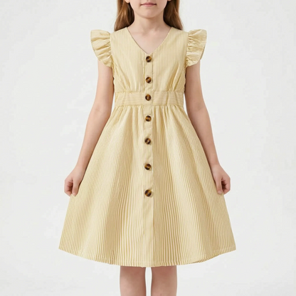 Gestreiftes Sommerkleid Hellblau Mit Flügelärmeln - Aerilys