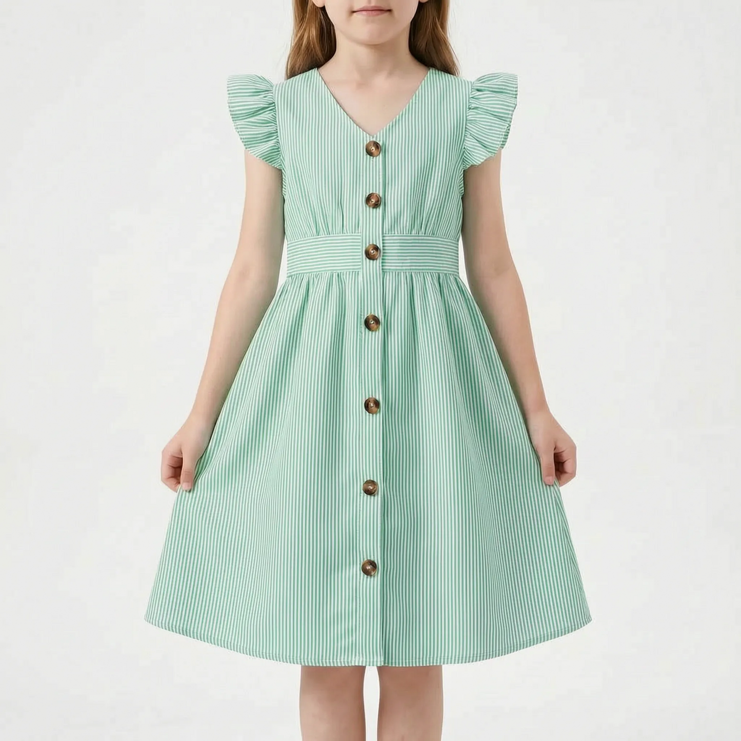 Gestreiftes Sommerkleid Hellblau Mit Flügelärmeln - Aerilys