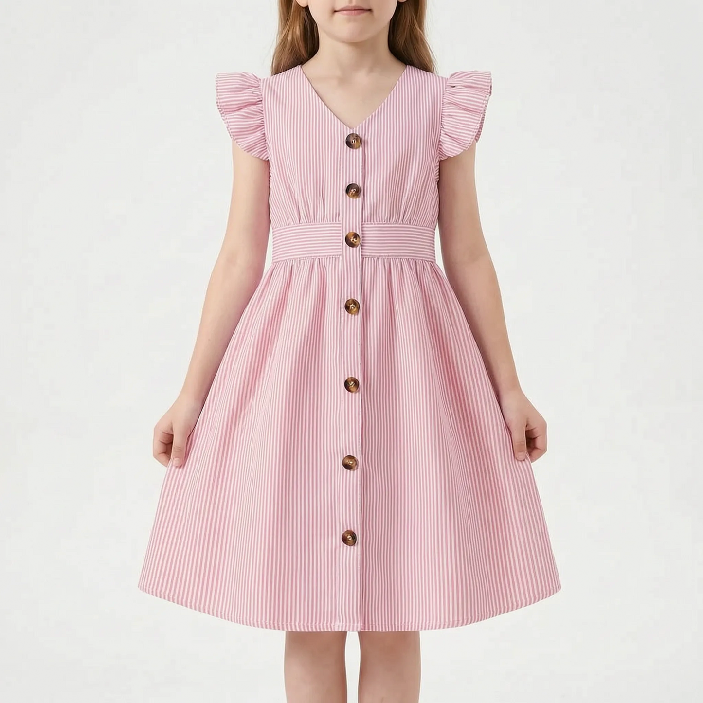 Gestreiftes Sommerkleid Hellblau Mit Flügelärmeln - Aerilys