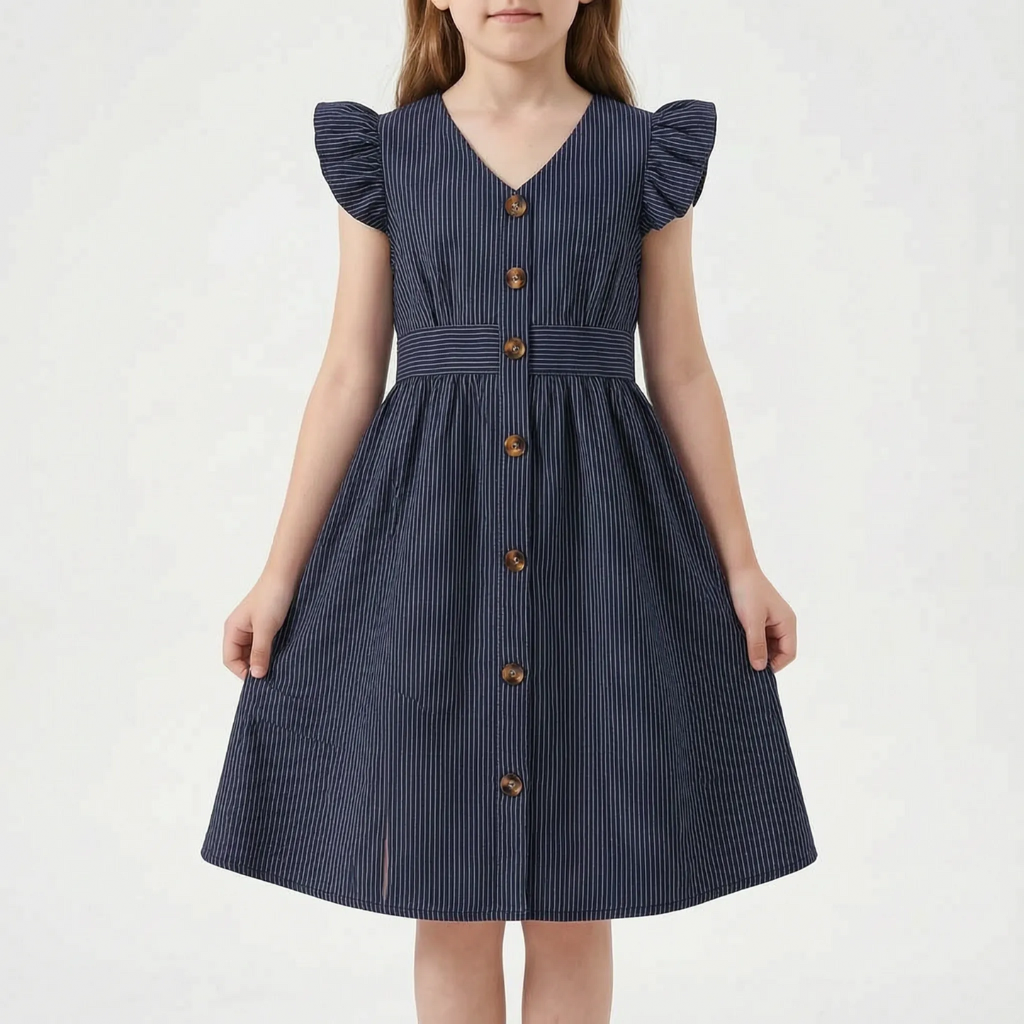 Gestreiftes Sommerkleid Hellblau Mit Flügelärmeln - Aerilys