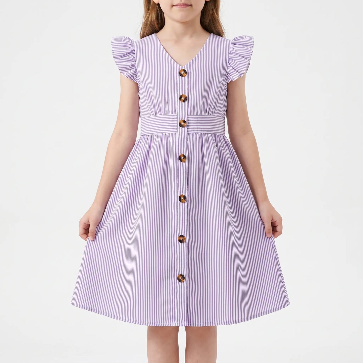 Gestreiftes Sommerkleid Hellblau Mit Flügelärmeln - Aerilys