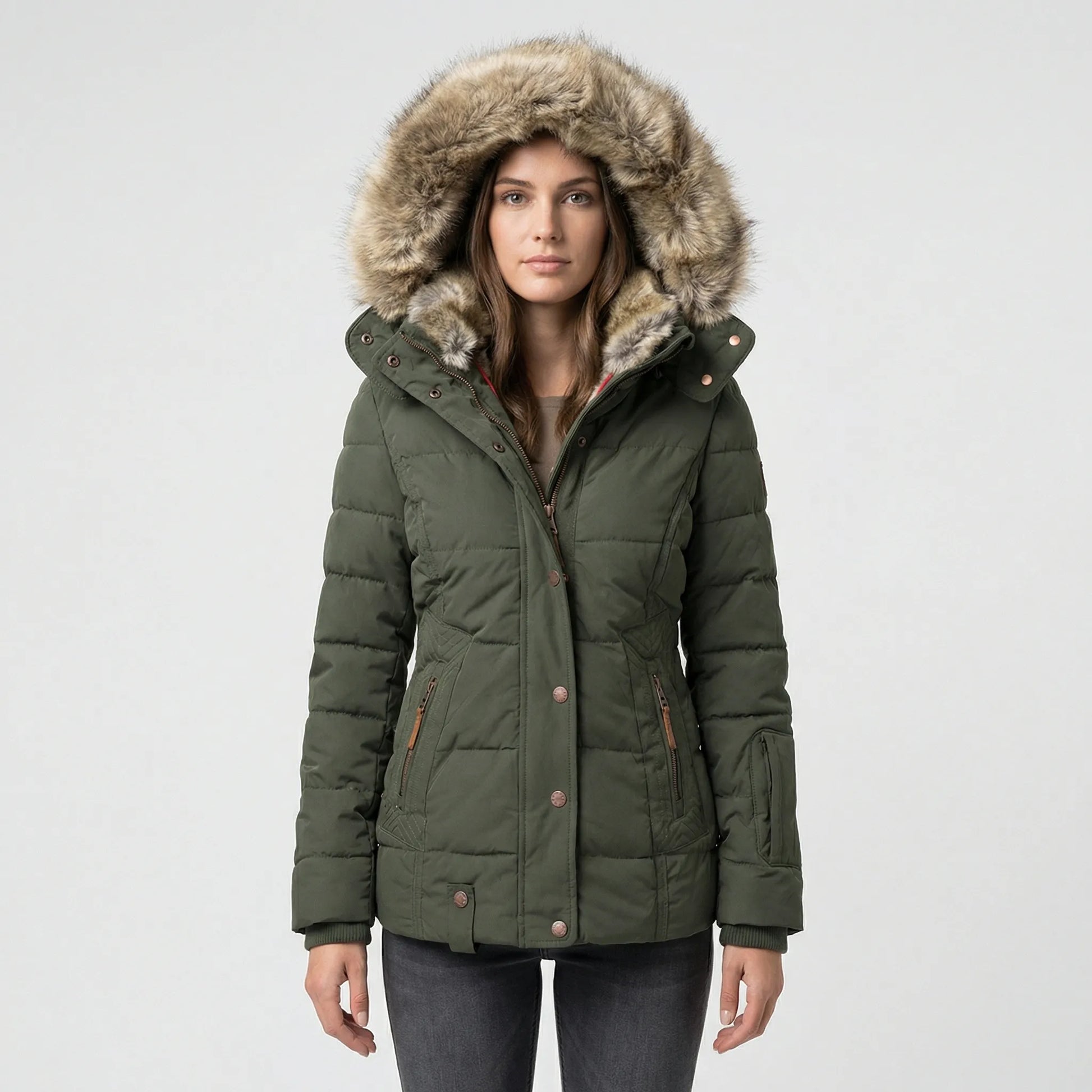 Gevoerde Winterjas Met Bontcapuchon - Sheryl