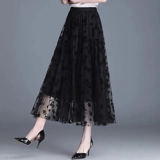 Trendy Mesh Midi-Rock - Fiona