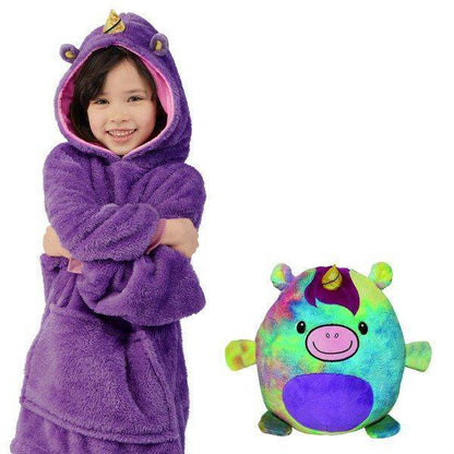 Winter-Kinder-Hoodie mit Plüsch-Tierfunktion zum Wenden – Momo Schneeflocke Edition