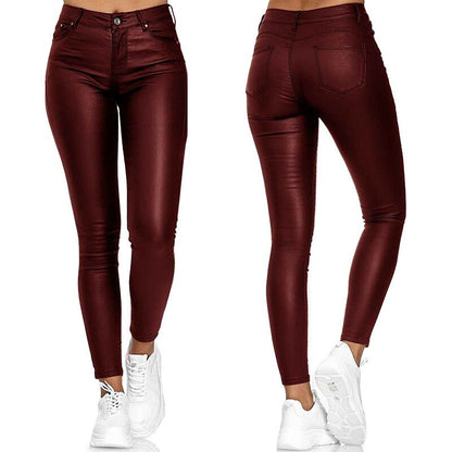 Leder-Stretchhose mit hohem Bund – Raffaela