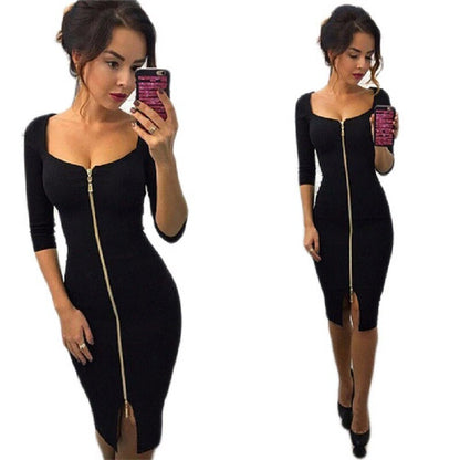 Herbstliches Bodycon-Kleid mit Reißverschluss – Clara