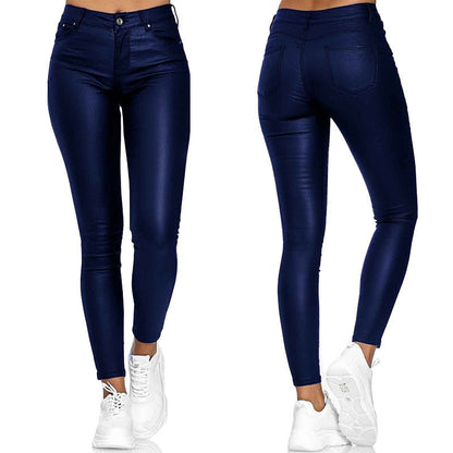 Leder-Stretchhose mit hohem Bund – Raffaela