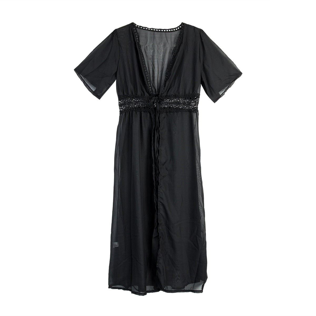 Lange Strandkleid mit Spitzenakzenten und Schleifenverschluss – Elena